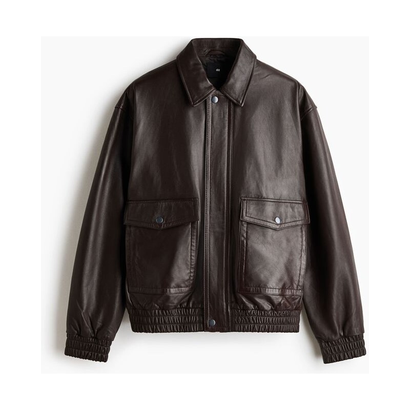 H&M - Kožený bomber - Tmavě Hnědá