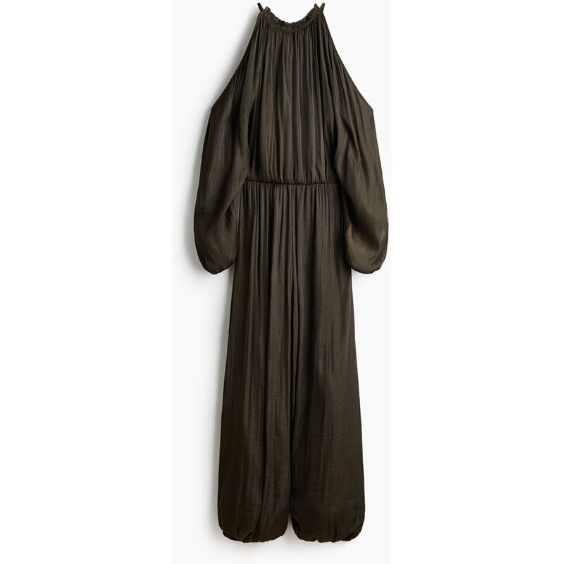 H&M - Saténový overal odhalující ramena - Tmavě Zelená Khaki