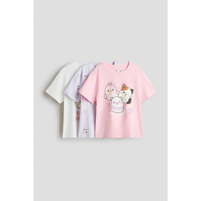 H&M - 3 žerzejová tričkas potiskem - Růžová/Squishmallows
