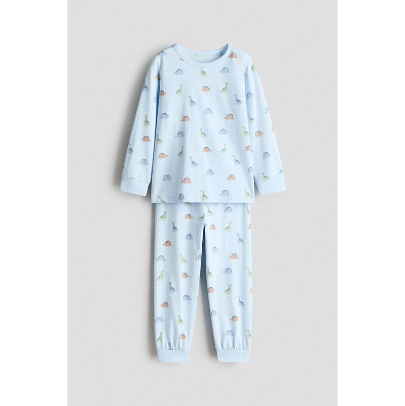 H&M - Bavlněné pyžamos potiskem - Bleděmodrá/Dinosauři