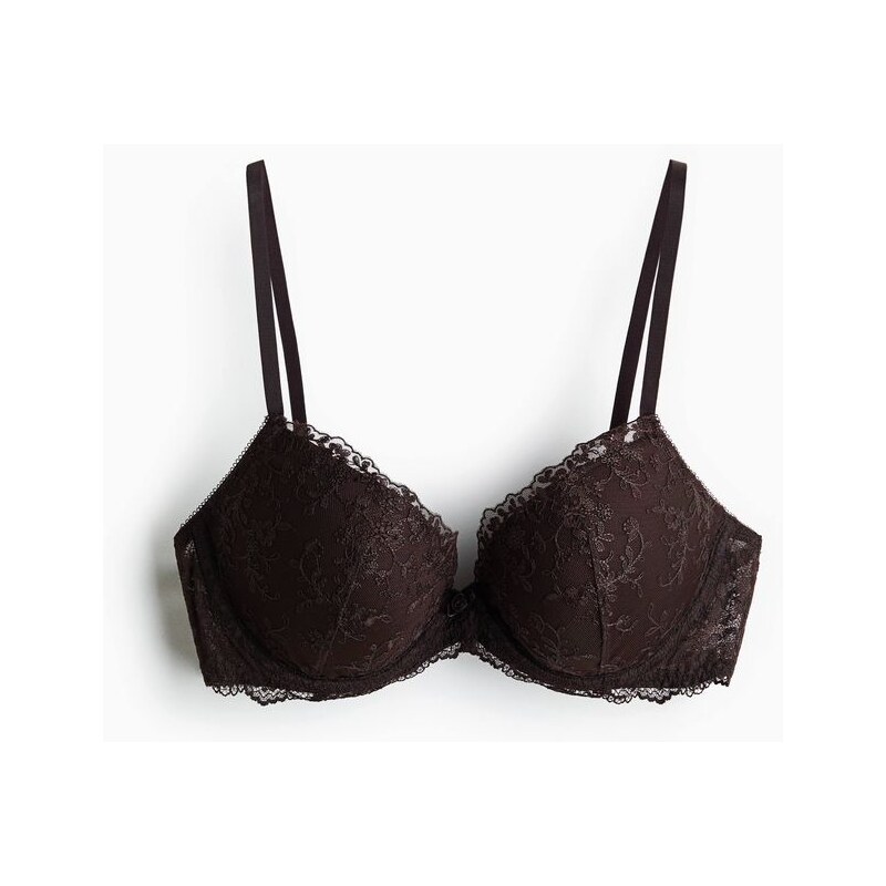 H&M - Vyšívaná podprsenka push-up - hnědá 114298417