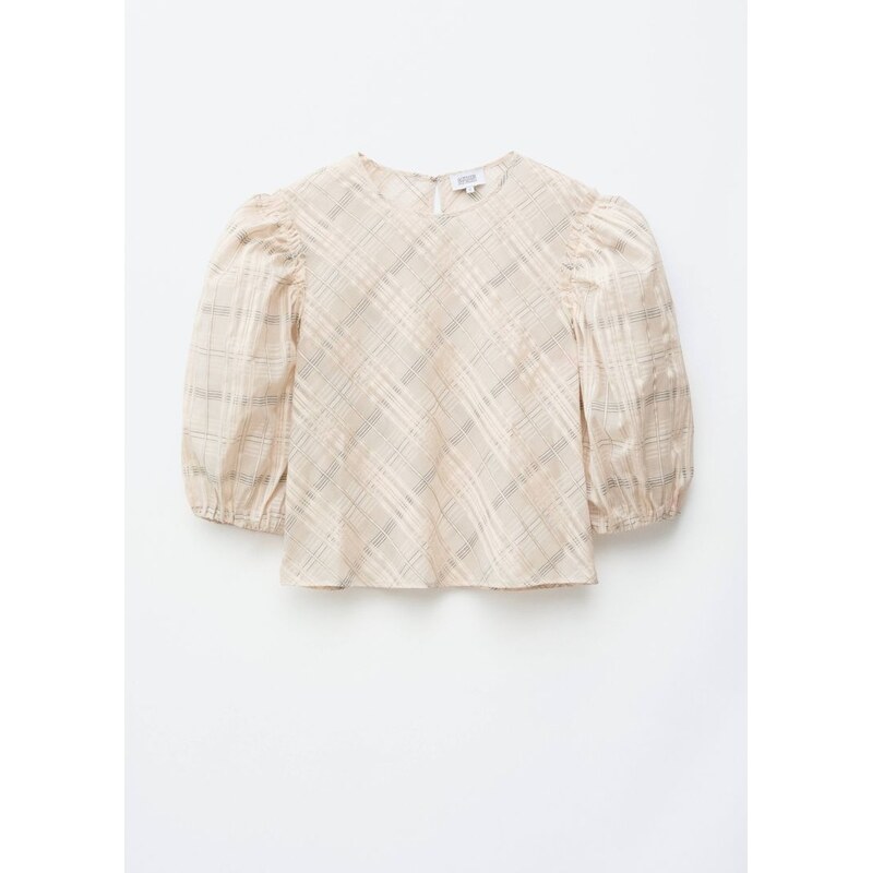 H&M - Žakárová halenkas balónovými rukávy - béžová 114298422