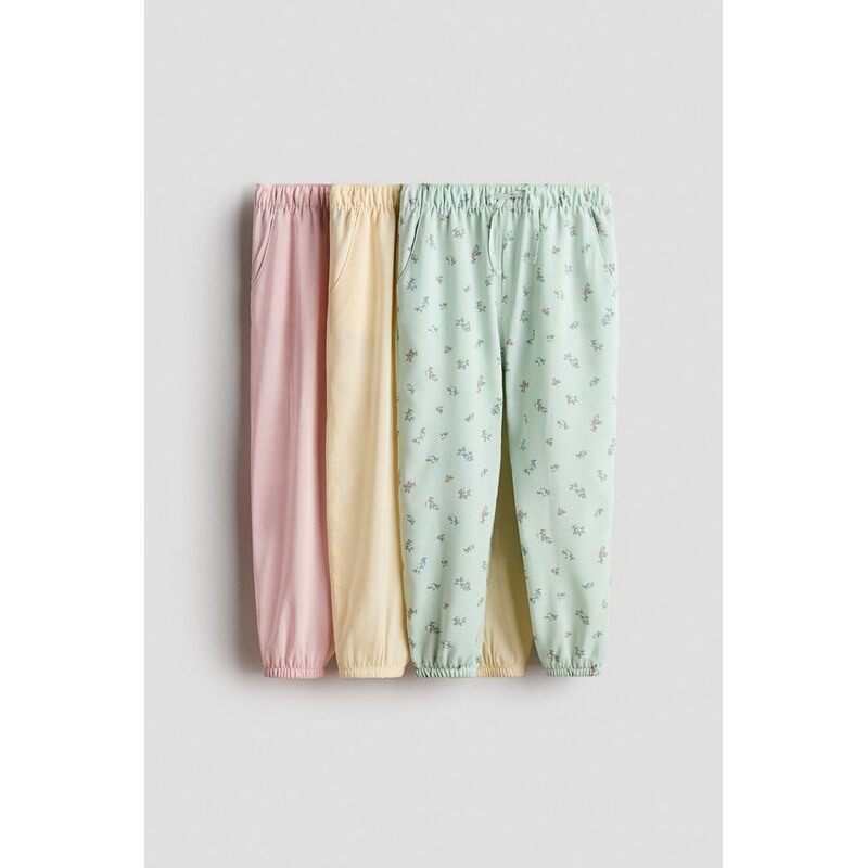 H&M - Kalhoty jogger 3 kusy - Světle Žlutá/Květy