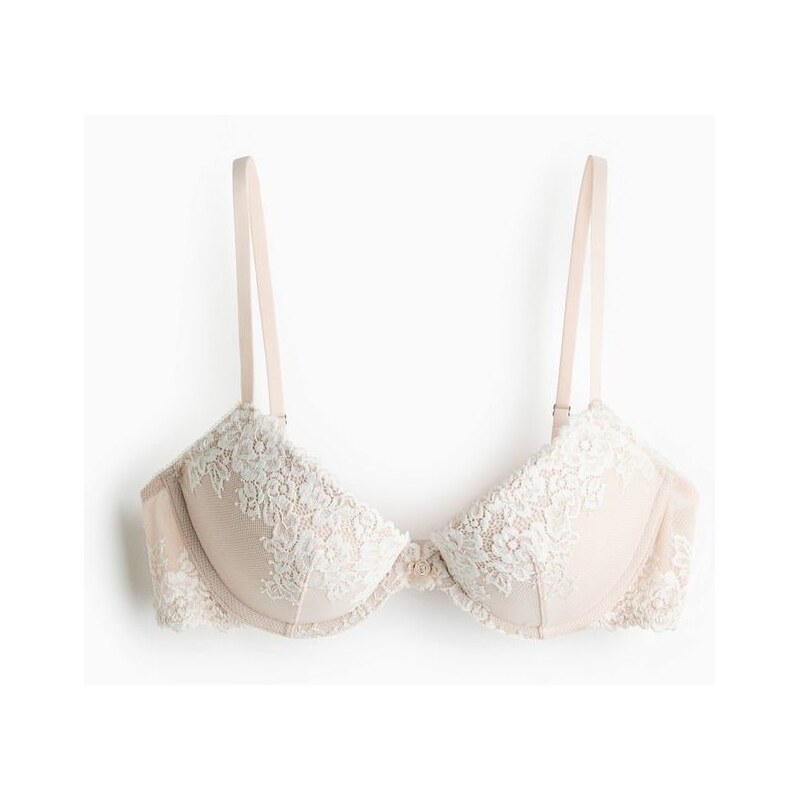 H&M - Krajková podprsenka push-up - béžová 114322424
