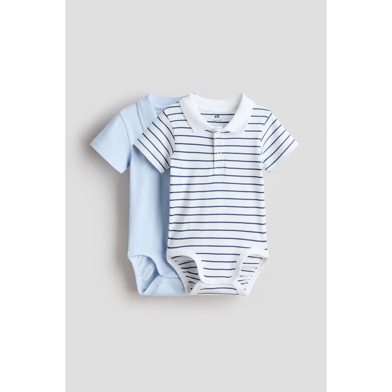 H&M - Bodys límečkem 2 kusy - Bleděmodrá/Bílé Proužky