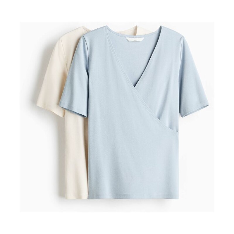 H&M - MAMA Top na kojení 2 kusy - Bleděmodrá/Krémová