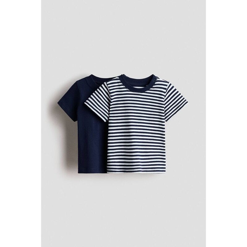H&M - Bavlněné tričko: balení po 2 - Námořnická Modř/Bílé
