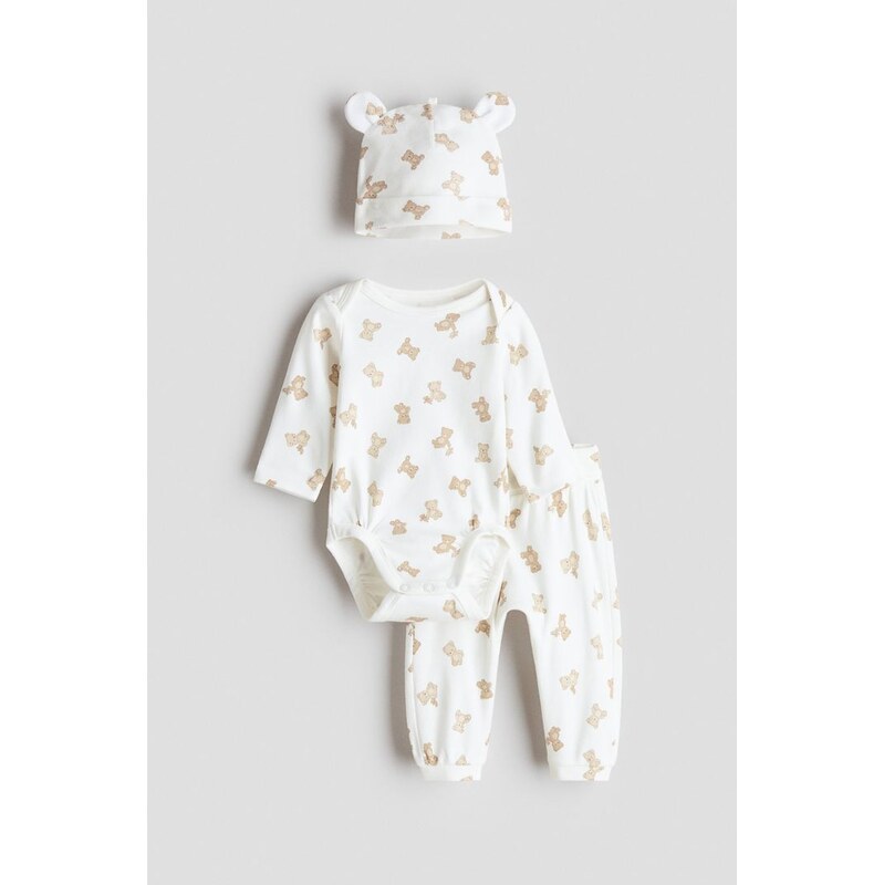 H&M - Trojdílná souprava z bavlněného žerzeje - Bílá/Medvídci