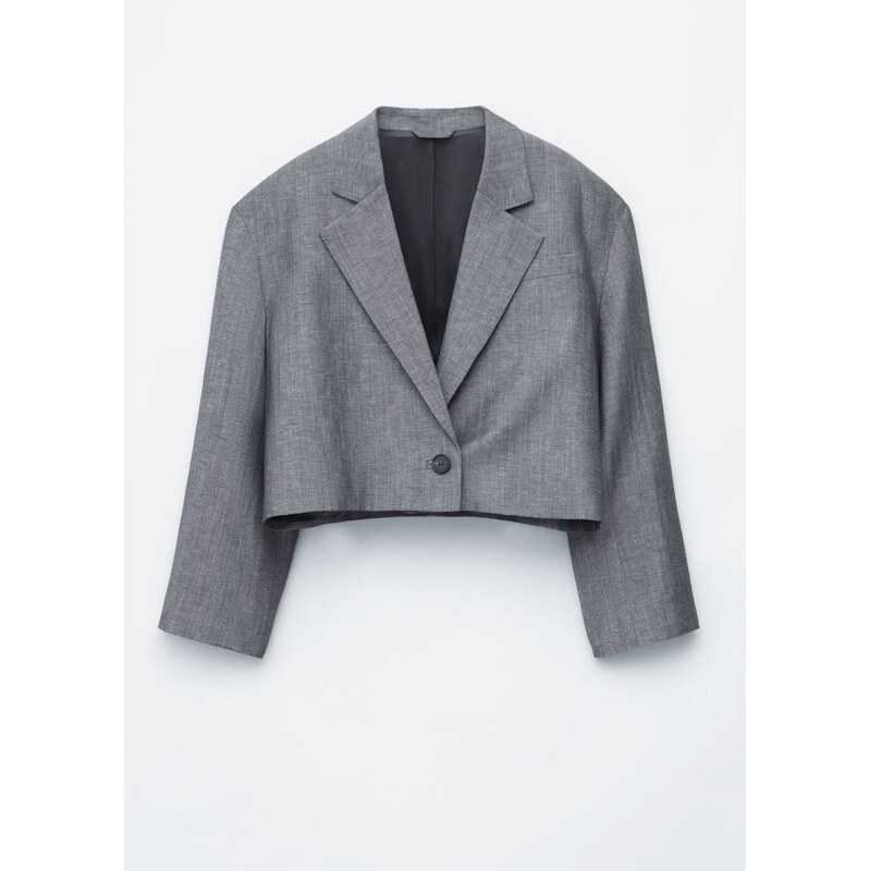 H&M - Krátké sako z vlny a lnu - šedá 114322613