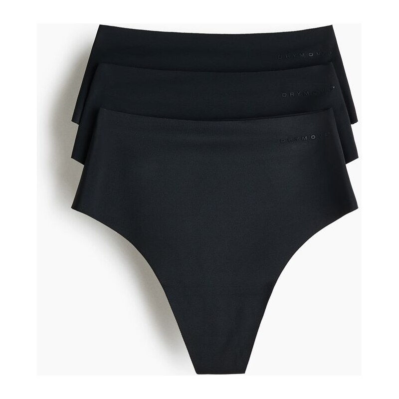 H&M - Kalhotky thong DryMoves vysokým pasem 3 kusy - Černá