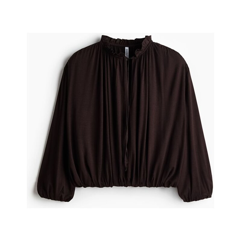 H&M - Nabíraný viskózový top - Tmavě Hnědá