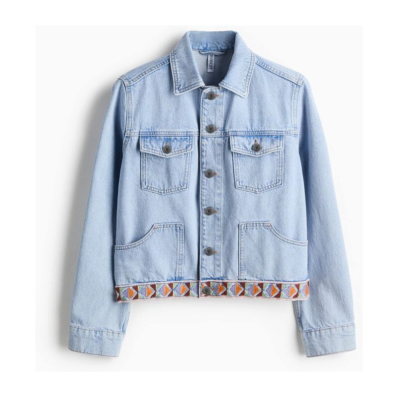 H&M - Džínová bundas výšivkou - Světlý Denim Blue