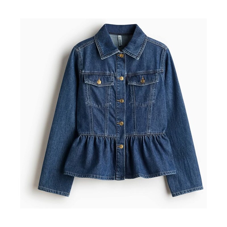 H&M - Džínová bunda peplum - Denim Blue