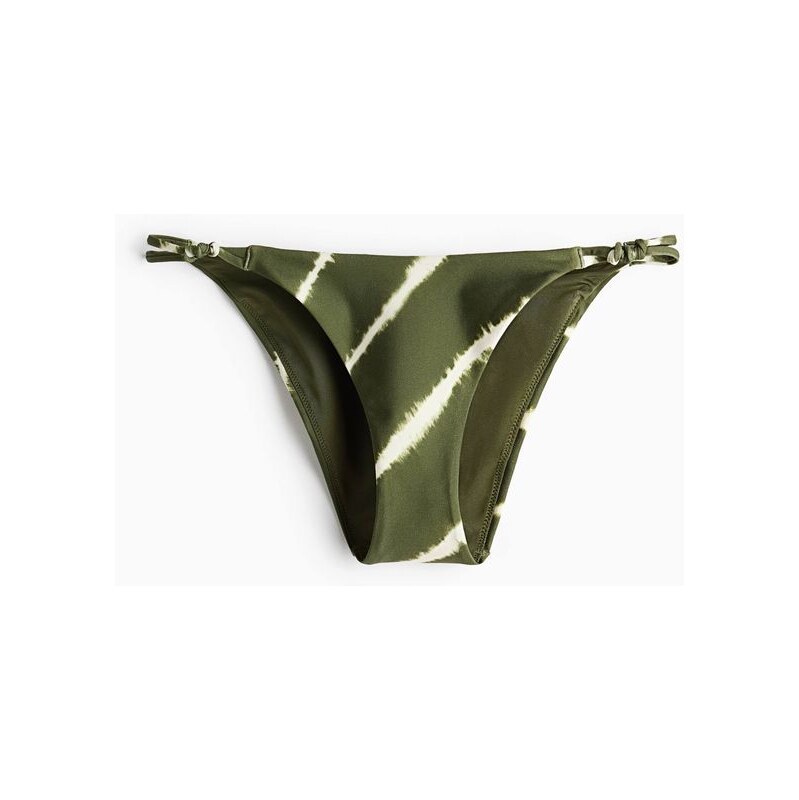 H&M - Bikinové kalhotky Cheeky Tanga - Tmavě Zelená/Proužky