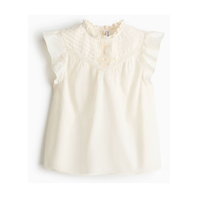 H&M - Bavlněný top sesámky - Krémová