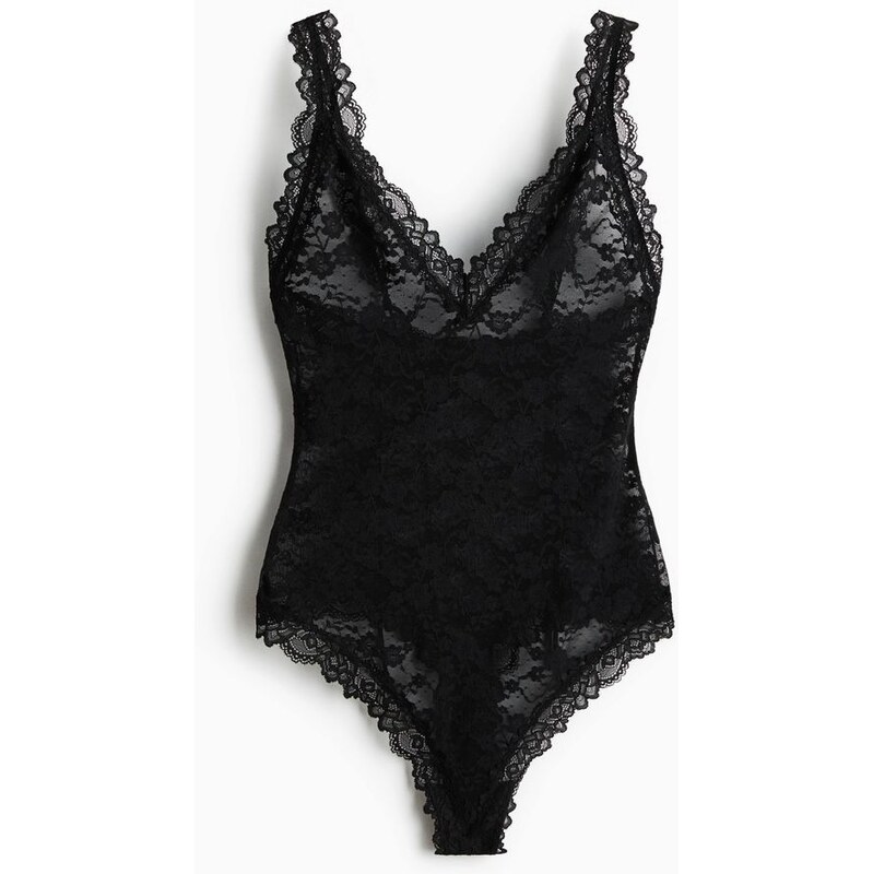 H&M - Krajkové body thong - černá 114445285