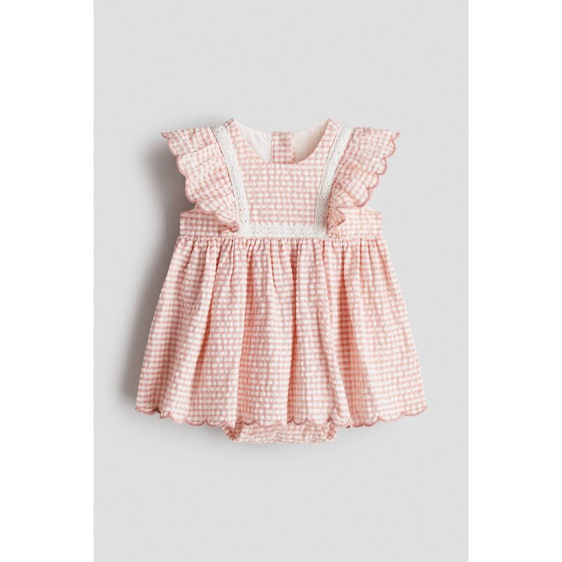 H&M - Šaty z bavlněného mušelínus body - Světle Růžová/Kostka