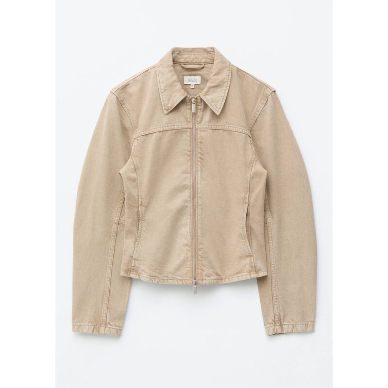 H&M - Přiléhavá Džínová Bunda na Zip - béžová 114445457