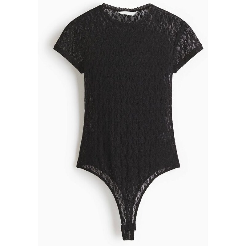 H&M - Žerzejové body thongs efektem krajky - černá 114445496