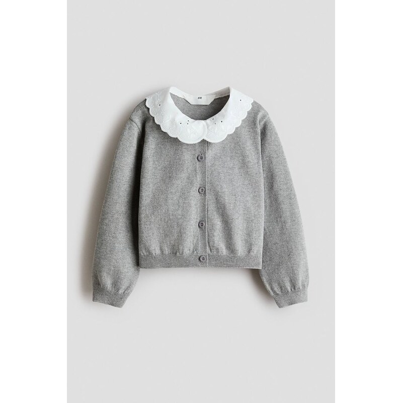 H&M - Propínací svetrs límcem - Šedý Melír