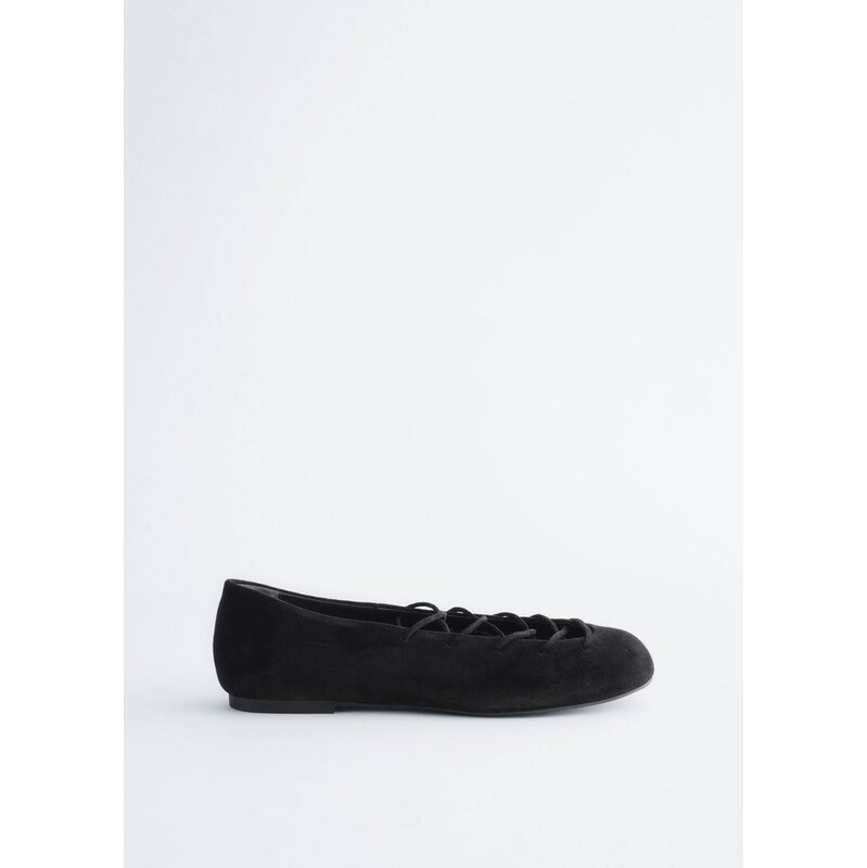 H&M - Kožené Baleríny se Šněrováním - černá 114445548