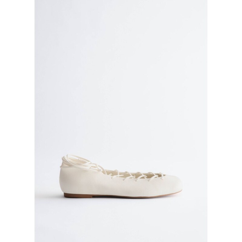 H&M - Kožené Baleríny se Šněrováním - bílá 114445547
