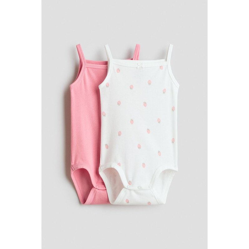H&M - Bavlněné body bez rukávů 2 kusy - Růžová/Jahody