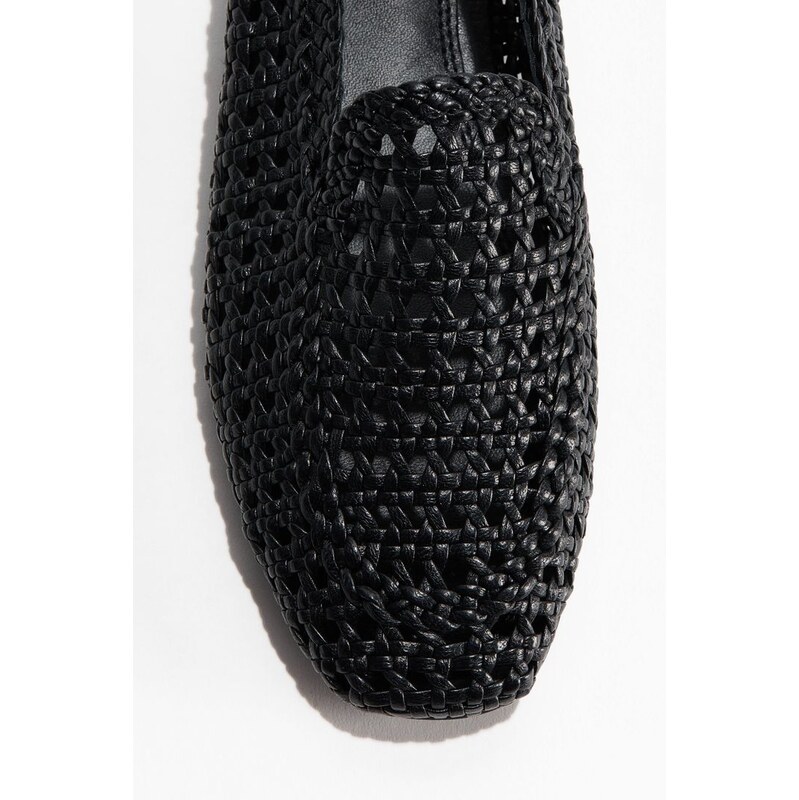 H&M - Splétané kožené mokasíny - černá 114445601