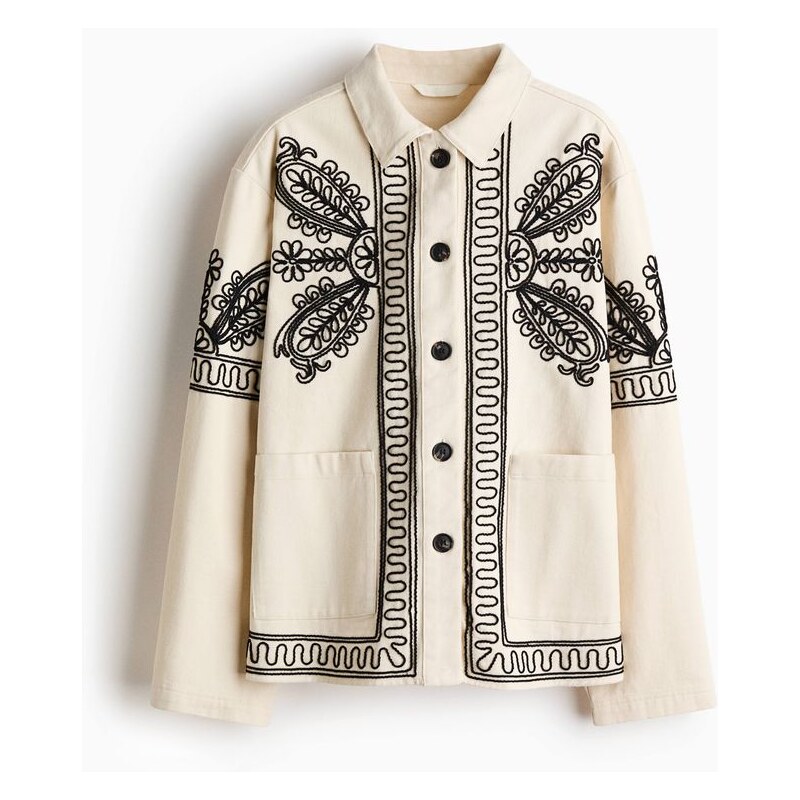 H&M - Embroidered twill jacket - béžová 114445597