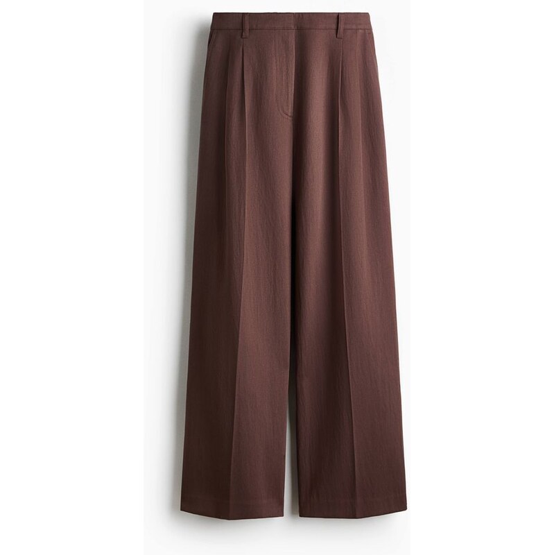 H&M - Elegantní kalhoty z lněné směsi - Tlumená Tmavě Růžová