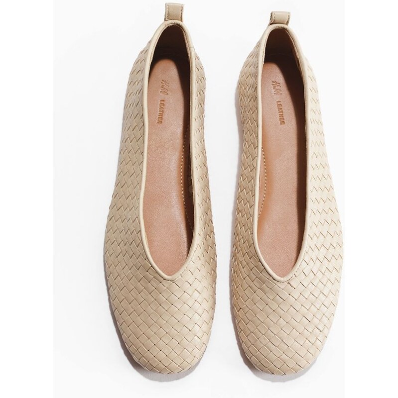 H&M - Splétané kožené balerínky - béžová 114497995