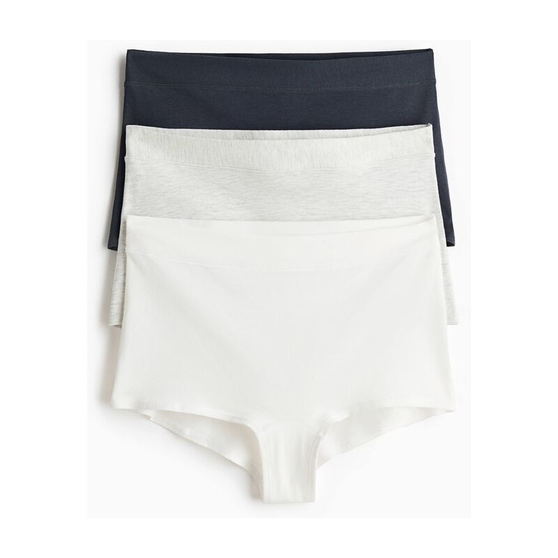 H&M - Bavlněné kalhotky shortie 3 kusy - Námořnická Modř/Šedý