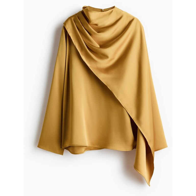 H&M - Saténová halenkas šálovým límcem - žlutá 114498113