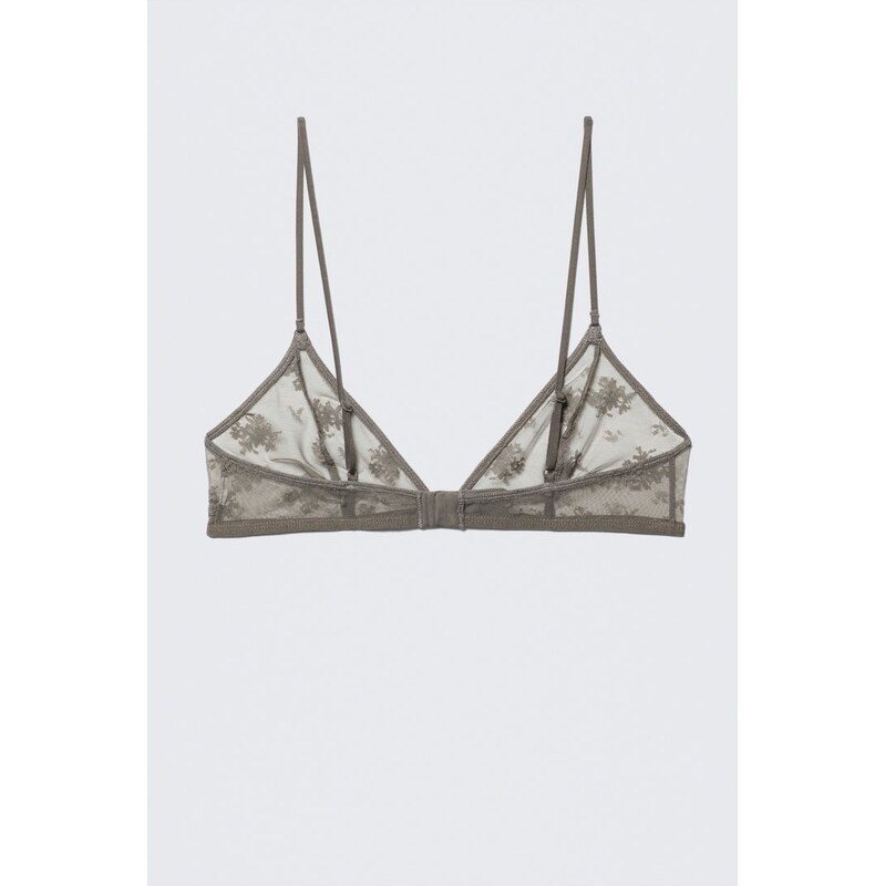 H&M - Krajková trojúhelníková měkká podprsenka - šedá 114498178