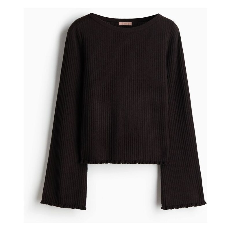 H&M - Top z žebrovaného úpletu z lněné směsi - hnědá 114533029