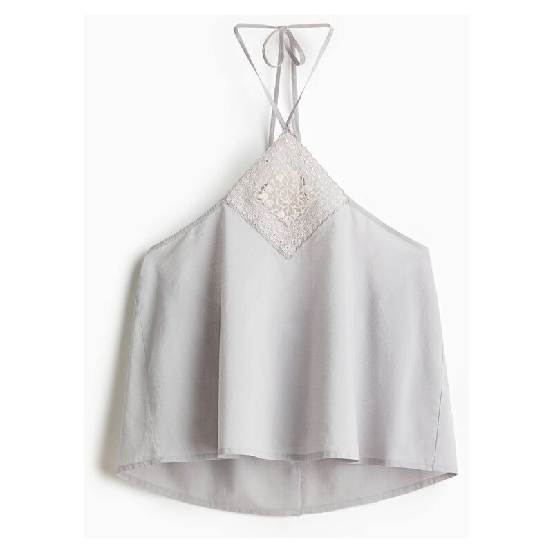 H&M - Bavlněný top halterneck - Světle Šedá