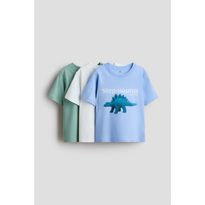 H&M - Tričkos potiskem 3 kusy - Bleděmodrá/Dinosauři