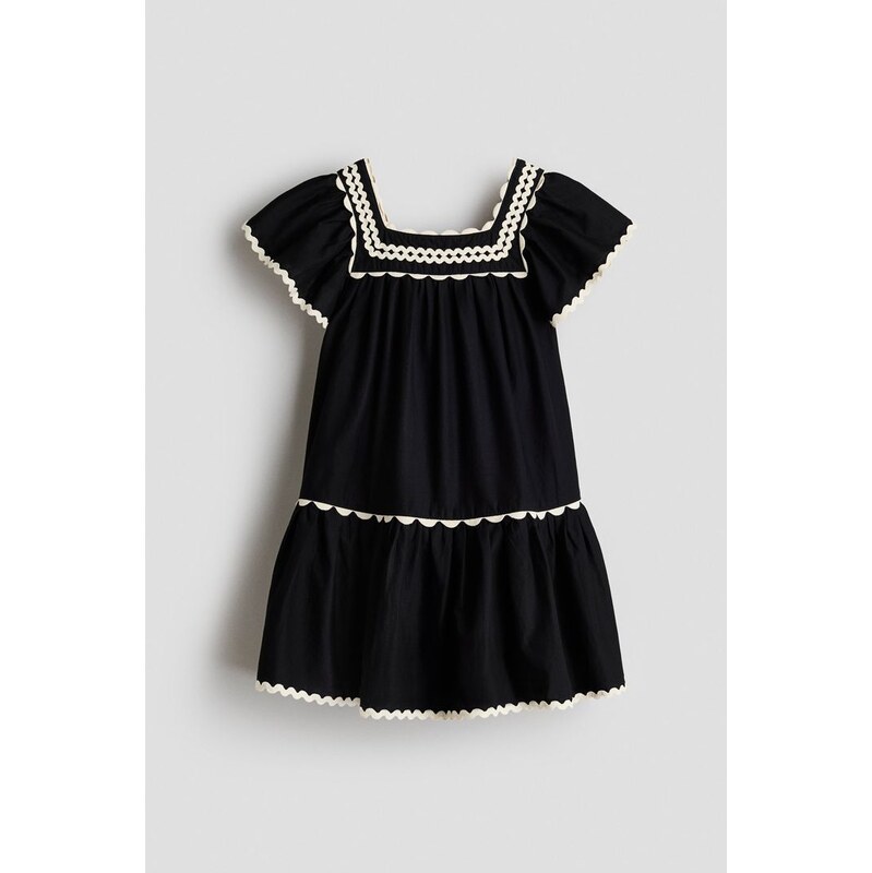 H&M - Bavlněné šatys nabíraným volánem - Černá