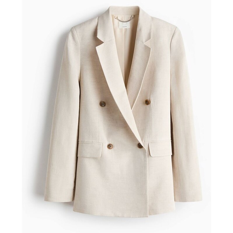 H&M - Dvouřadové sako z lněné směsi - béžová 114533133