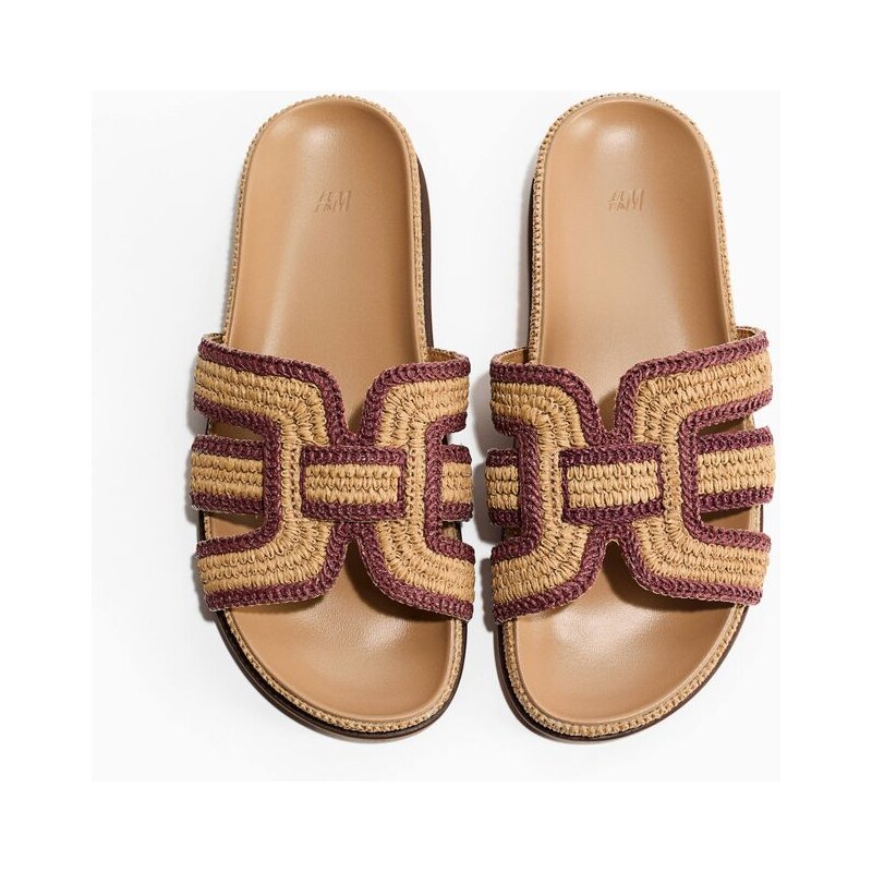 H&M - Sandály ze splétané slámy - Béžová/Růžová