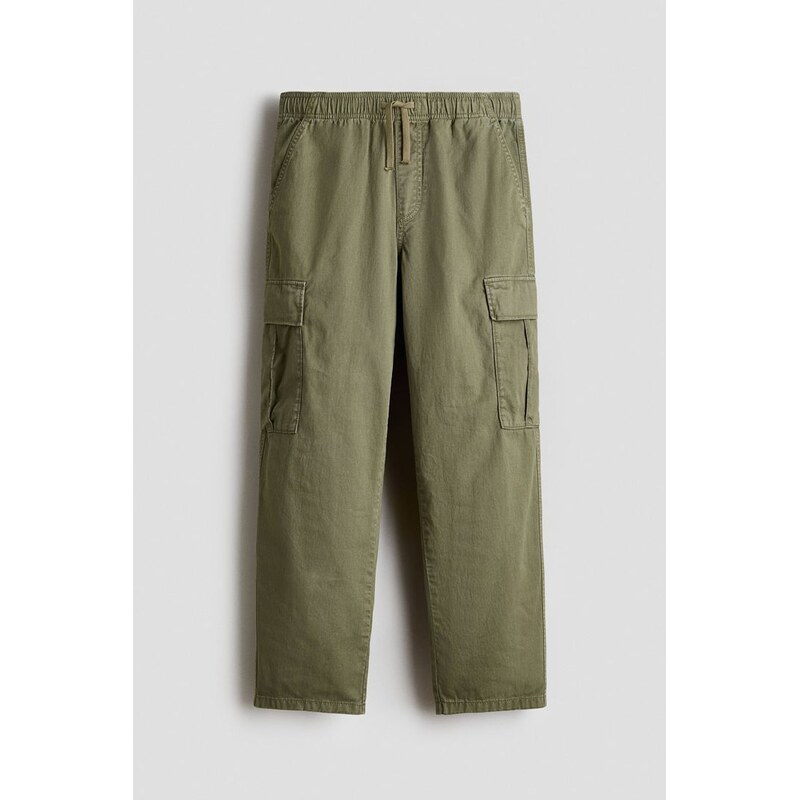 H&M - Bavlněné kalhoty cargo - Khaki Zelená