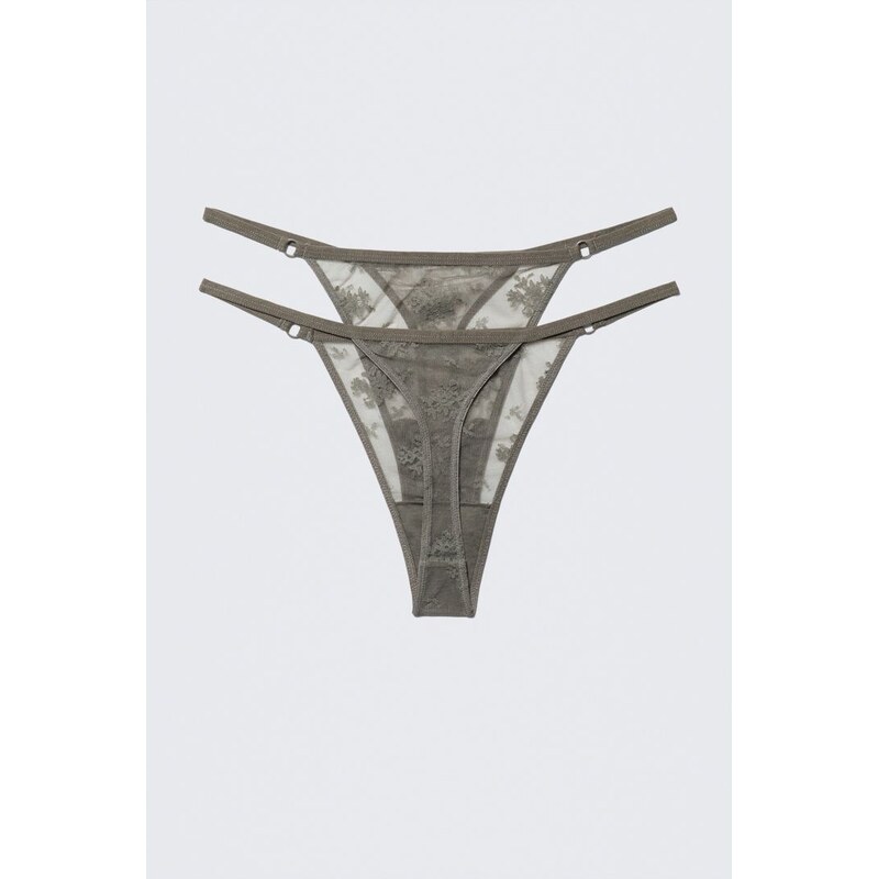 H&M - 2-pack průsvitných krajkových tang - šedá 114533260