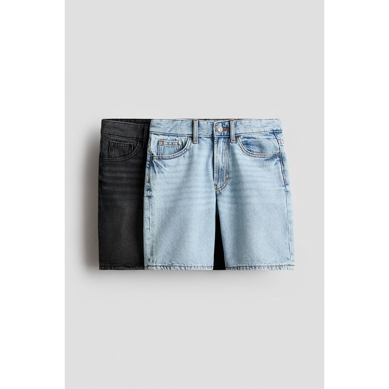 H&M - Džínové šortky Loose Fit 2 kusy - Světlý Denim Blue/Denim