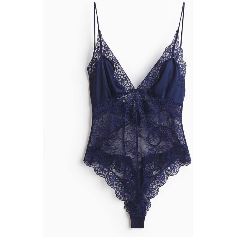 H&M - Body z mikrovlákna a krajky - modrá 114533279
