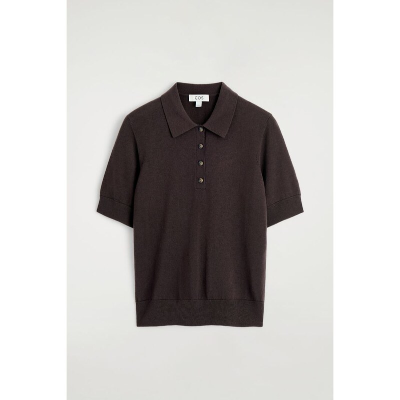 H&M - ZKRÁCENÉ POLO TRIČKO S VLNĚNOU SMĚSÍ - hnědá 114559751