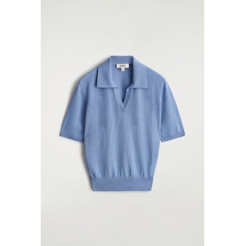 H&M - PLETENÉ POLO Z LINU A MERINA - modrá 114559762
