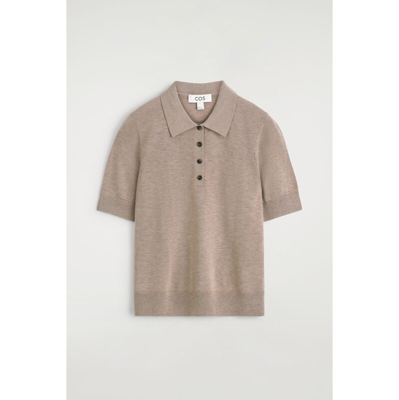 H&M - ZKRÁCENÉ POLO TRIČKO S VLNĚNOU SMĚSÍ - béžová 114559738