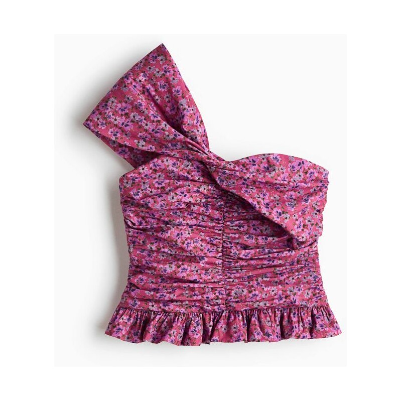 H&M - Top se stočeným detailem odhalující rameno - Tmavě Růžová