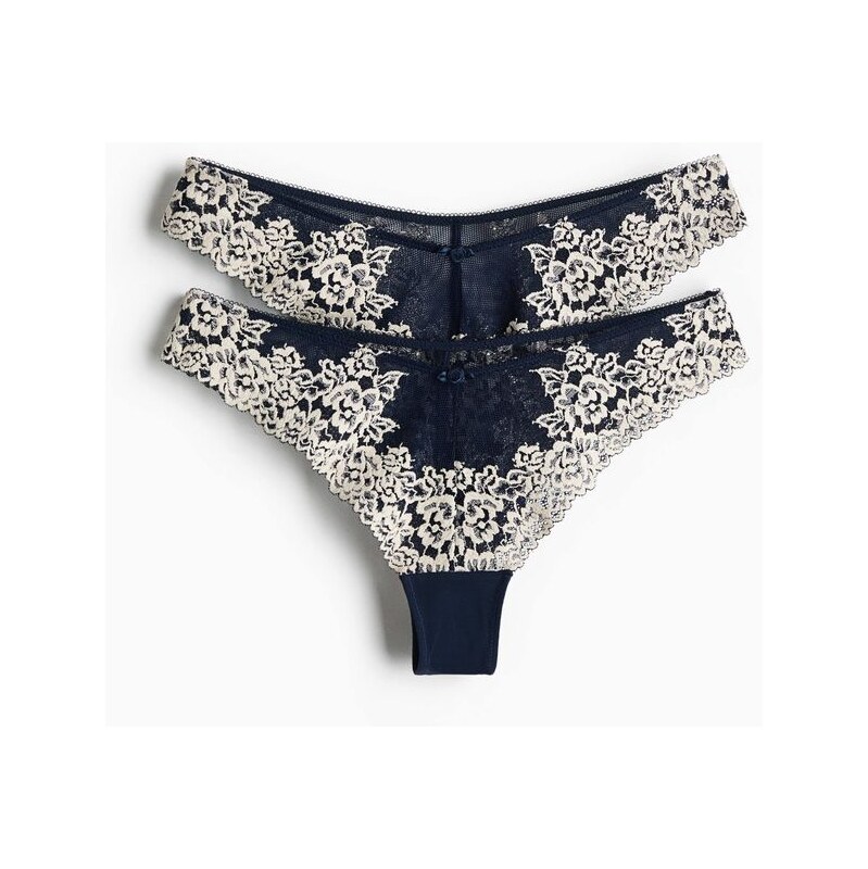H&M - Krajkové kalhotky brazilian 2 kusy - modrá 114609067