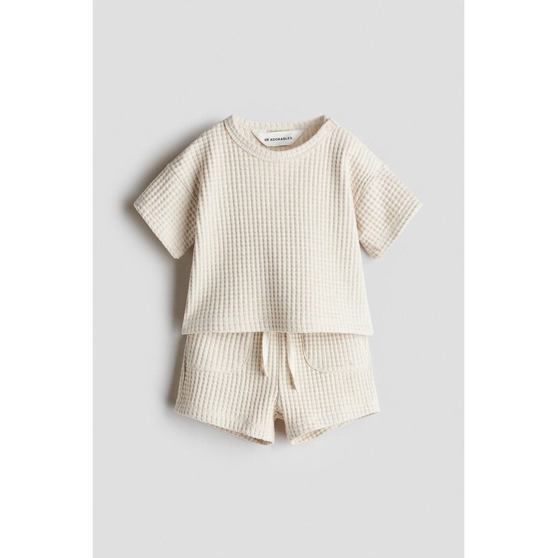 H&M - Dvoudílná bavlněná soupravas vaflovou texturou - Světle